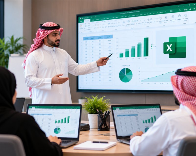 مدرب يشرح جداول ورسوم Excel للمتدربين